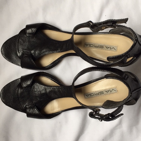 Via Spiga Black Leather High Heel Sandal - Picture 4 of 4